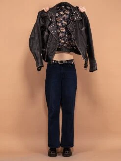 Vintage 90's Women Cropped Leather Moto Jacket In Black -Northern Grip vintage 90s women leather moto biker jacket black 4
