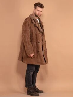 Vintage 90's Men Western Suede Coat In Brown -Northern Grip vintage men 70s style 90s coat western brown sherpa suede 2