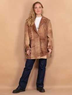 Vintage 90's Women Western Style Suede Coat In Brown