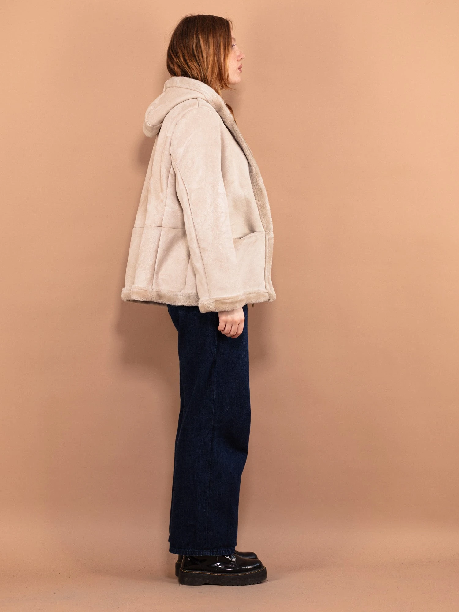 Vintage 00's Women Hooded Sherpa Jacket In Off-White 3 Vintage 00's Women Hooded Sherpa Jacket In Off-White - Image 3