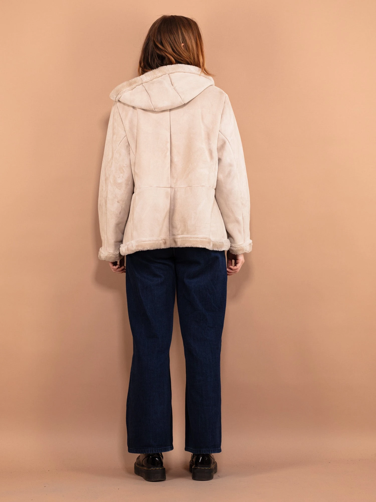 Vintage 00's Women Hooded Sherpa Jacket In Off-White 2 Vintage 00's Women Hooded Sherpa Jacket In Off-White - Image 2