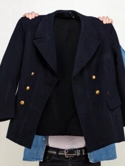 Vintage 70's Men Wool Blend Peacoat In Navy Blue -Northern Grip wool coat vintage 70s blue menM 49
